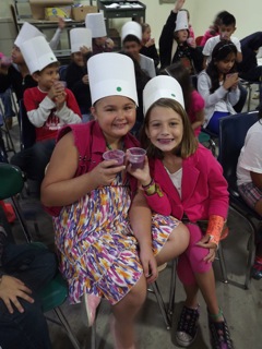 Bradley Beach fourth grade students Gabrielle Moore and Morgan Young taste a healthy fruit and yogurt smoothie at the Oct. 16 Childhood Hunger Day events sponsored by The FoodBank of Monmouth and Ocean Counties and The American Culinary Federation Jersey Shore Chefs Association. 