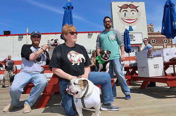 A fund-raiser for a Bulldog Rescue group was held at the Wonder Bar in Asbury Park. Pictured are John Spasevski with Roxy of Clifton, Pat Yenkosky of Beach Haven and Tim Husar of Seaside Park with Max.