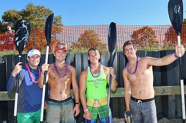 Participating in the Stand Up Paddle Event Sat., Sept. 27 were Mark Jarmon, Shark River Hills, third place winner; Shane Hueth, Wall Township, first place winner; Jack Gramlich, Manasquan, fourth place and Liam O’Donnell, second place, Manasquan.