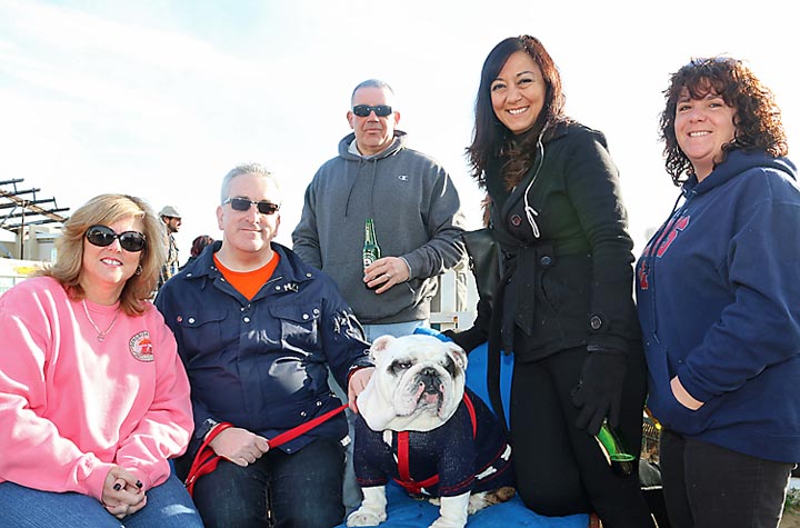 Pictured at the bulldog rescue event at the Wonder Bar in Asbury Park were Nancy Vitello, Howell Township; Joe Scotto, Manhattan; Dan Vitello, Howell Township, Linda Haythorn, Lacey Township and Jennifer Localio, Lacey Township. Oliver, the dog, was the star.