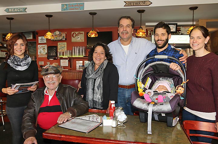 At Chat ‘n Nibble in Asbury Park were Bradley Beach residents Marshall, Beverly, Adam, Sarah and Charlotte Weinstein and Bernard Wiener. Elizabeth Galicia waited on them.