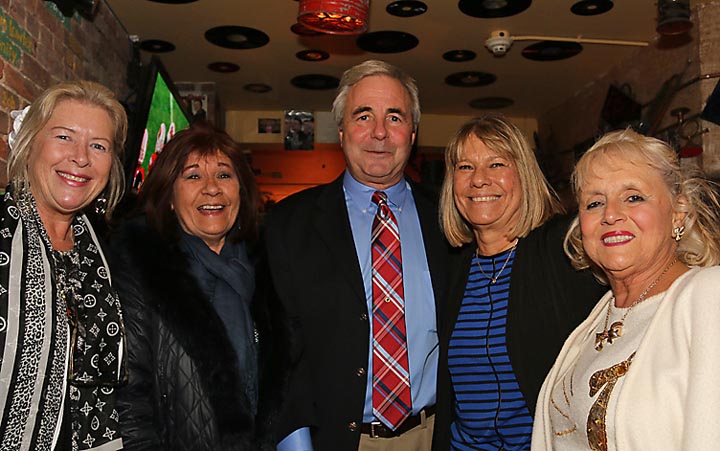 On New Year’s Day after John Moor was sworn in as Asbury Park mayor family and friends gathered at a reception at Johnny Mac House of Spirits on Main Street. Pictured with his Moor is his wife, Vera (second from right), Sally Stevens (left), Kitty Madormo (second from left) and Rosemary Harris.