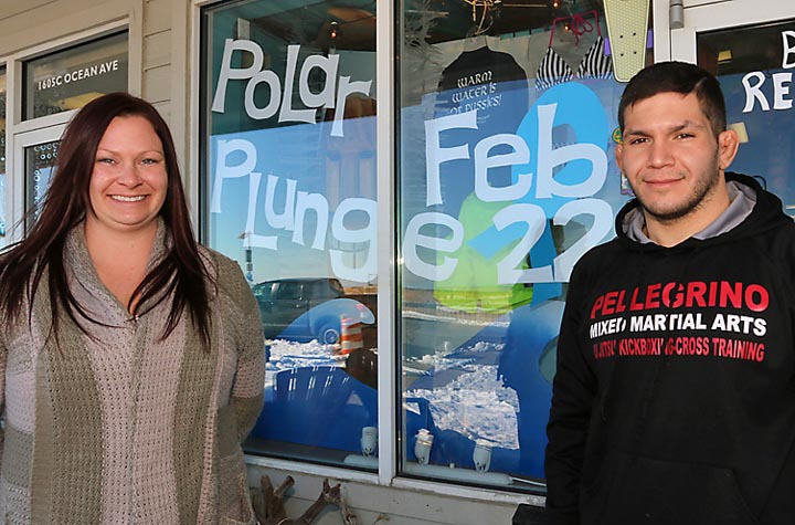Darby Tarrant and Patrick Hemenway are pictured at Eastern Lines on Ocean Avenue. Residents are invited to sign up at the store for the polar plunge scheduled for Feb. 22 at 11 a.m. The plunge will raise money for cancer awareness and prevention and for Don Tarrant, who has cancer. Registration begins at 9 a.m.