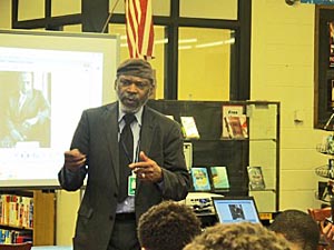 Coaster Photo - Community activist Tyrone Laws spoke to Asbury Park students recently about having goals and working hard.