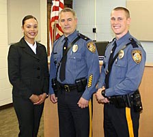 Ocean Township Police Chief Steve Peters (center) is pictured with new police officers Glennis Del Carmen (left) and Jeffrey C. Algor. 