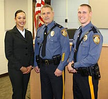 Ocean Township Police Chief Steve Peters (center) is pictured with new police officers Glennis Del Carmen (left) and Jeffrey C. Algor.