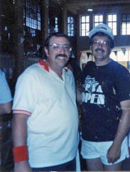 Bocce tournament organizer Sal Caliendo (left) is pictured with Professional Hall of Fame bowler Johnny Petraglia during a bocce tournament in Asbury Park’s Convention Hall in the early 80s.