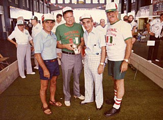 At a bocce tournament in Asbury Park’s Convention Hall were (from left) Assemblyman Athony “Doc” Villane, Rep. Jim Howard, Asbury Park Mayor Frank Forentino and Anthony “Putt Putt” Petillo.