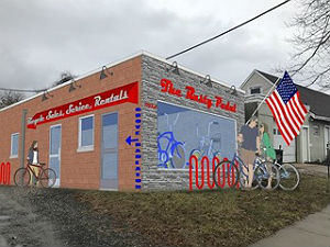 This is a rendering of The Rusty Pedal bike shop in Neptune.
