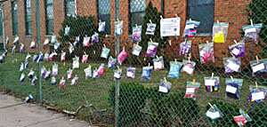 Packets of mittens and gloves were placed on the fence at Our Lady of Mount Carmel School in Asbury Park for anyone who needed them.