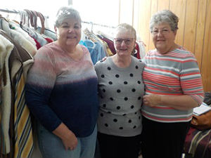 Helping out with the costumes for the Streets of Bethlehem are church members Cindy Brzozowski, Sue Giambalvo and Karen Goodwin.