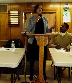 Coaster photo - Kristie M. Howard, director of student services in the Asbury Park school district, speaking at a breakfast at Second Baptist Church in Asbury Park.